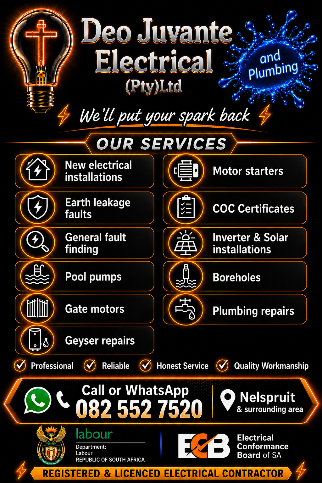 Deo Juvante Electrical services in Nelspruit and surrounding areas
